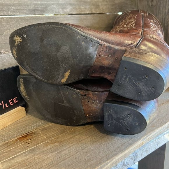 Mens Justin Marbled Leather Round Toe Brown Western Cowboy Boots Size 7.5 EE GUC - Picture 5 of 6